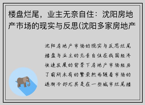 楼盘烂尾，业主无奈自住：沈阳房地产市场的现实与反思(沈阳多家房地产烂尾)