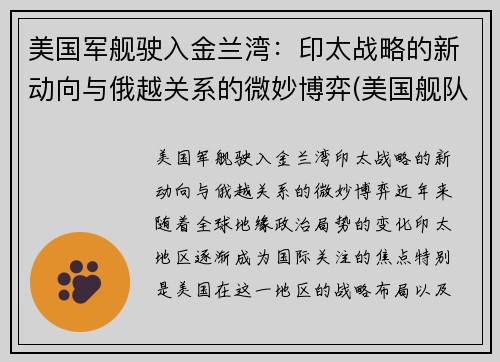 美国军舰驶入金兰湾：印太战略的新动向与俄越关系的微妙博弈(美国舰队进入印度)